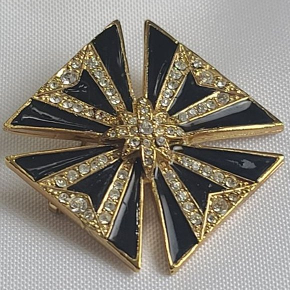 Vintage 1940s Black Enamel & Rhinestone Maltese Cross Brooch/Pendant Enhancer - Picture 4 of 6